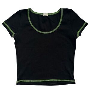 John Galt / Black Crop Top with Green Stitching